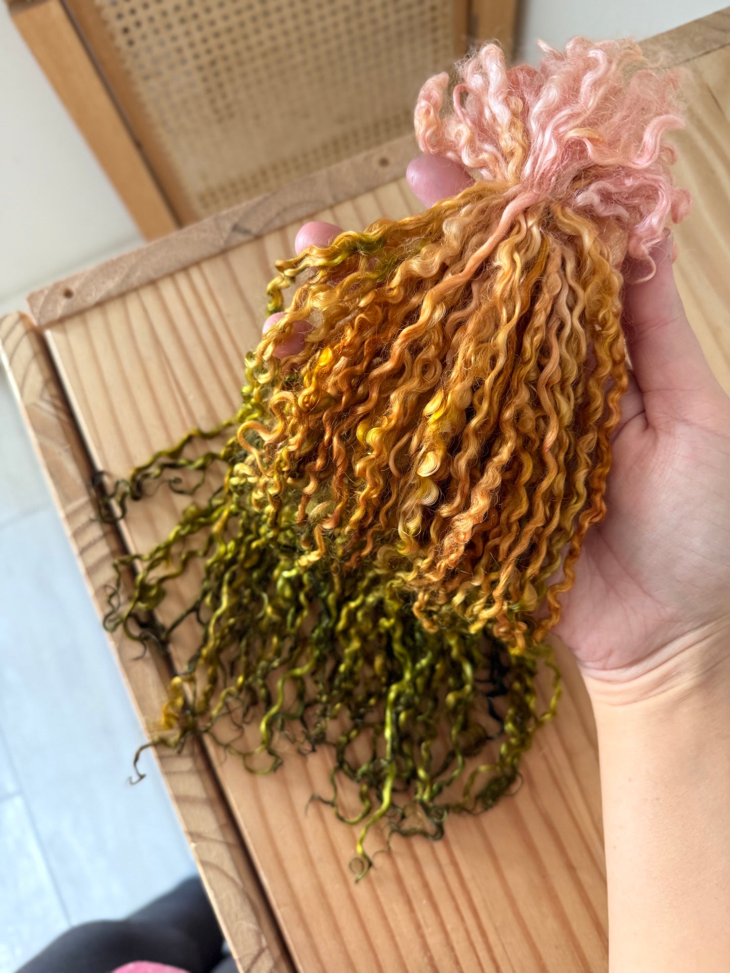 extra long wensleydale locks- peach apricot & olive