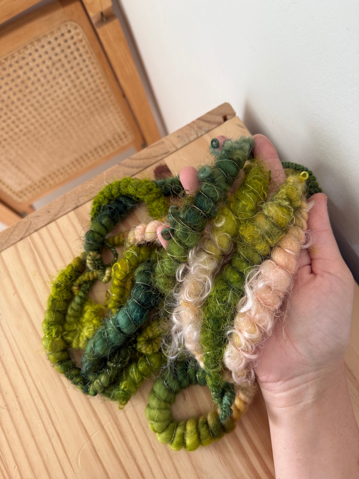 forest & pink w/ gold thread art yarn