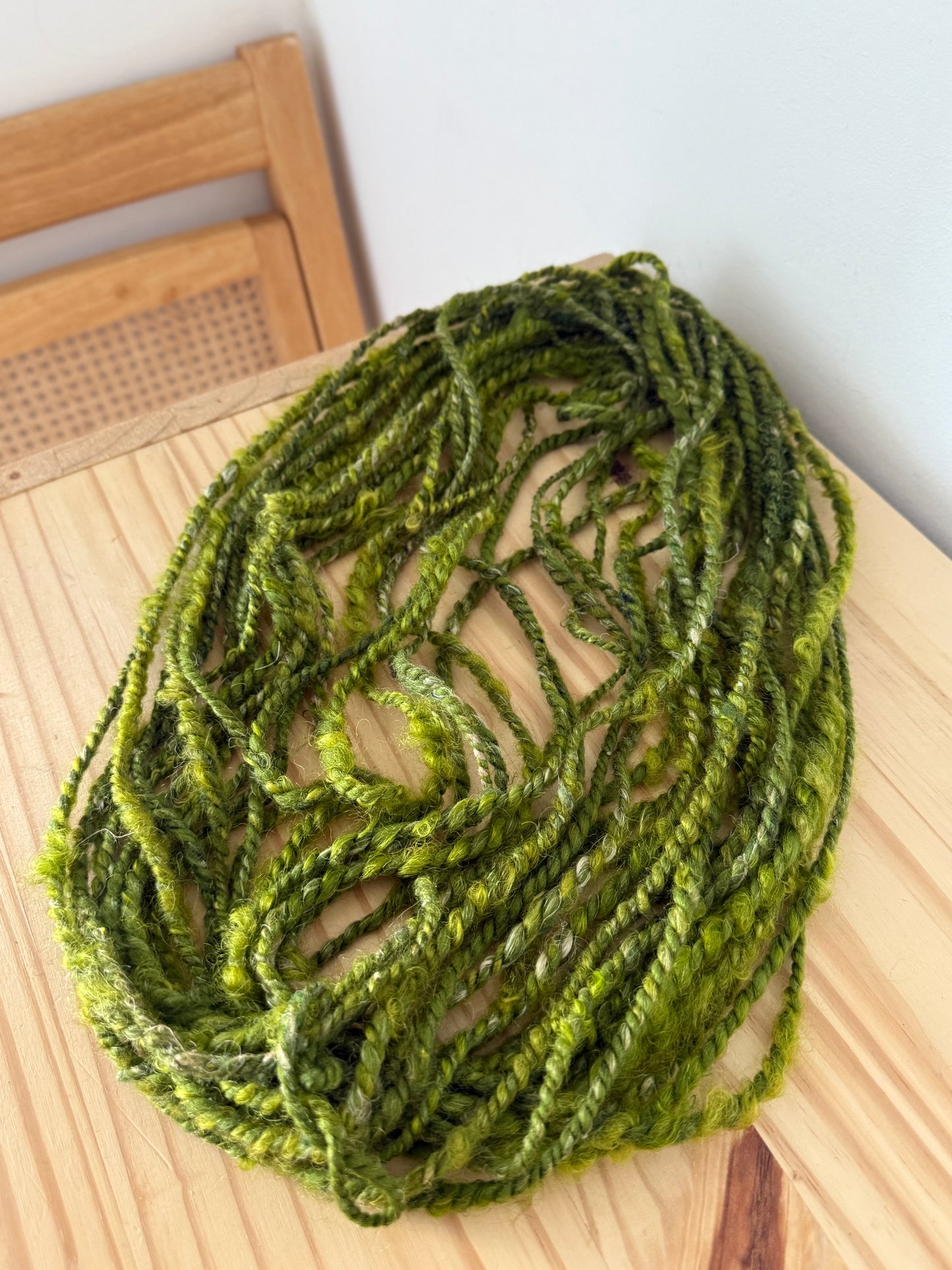 moss & olive green art yarn