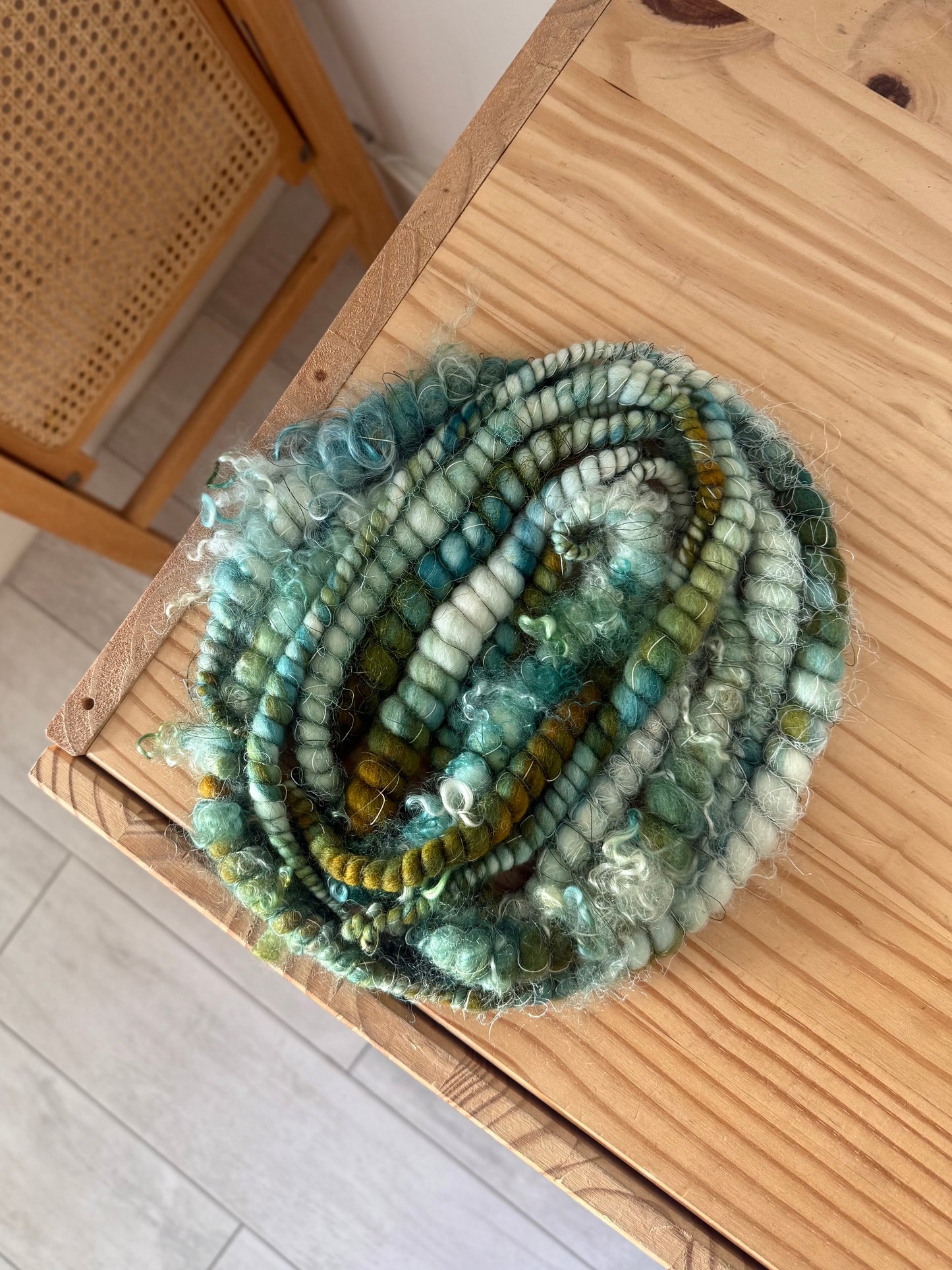 teal & brown art yarn
