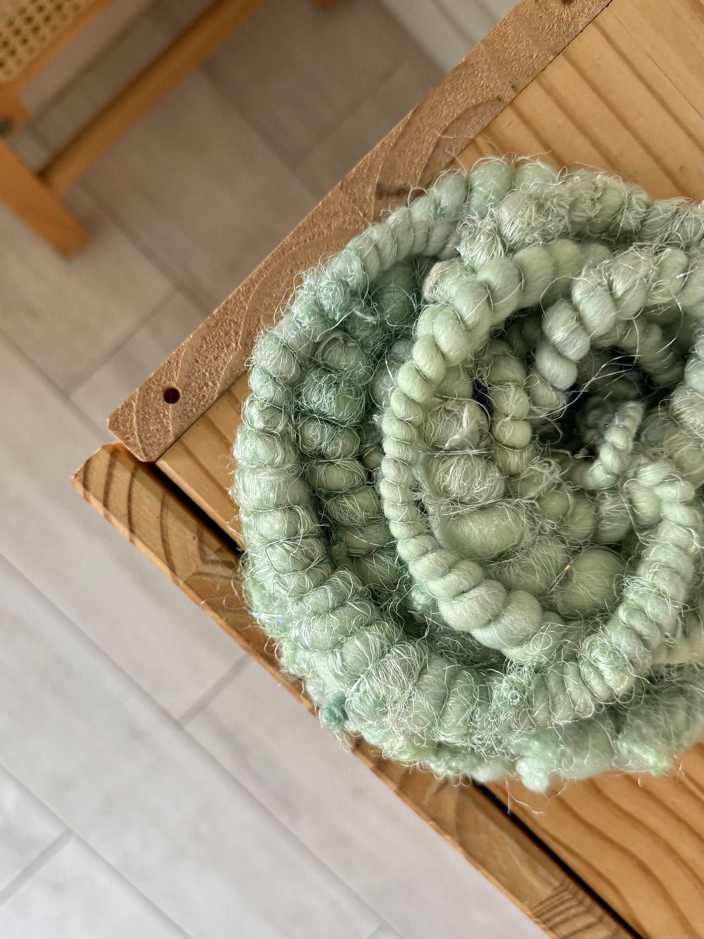 mint green & silver handspun art yarn