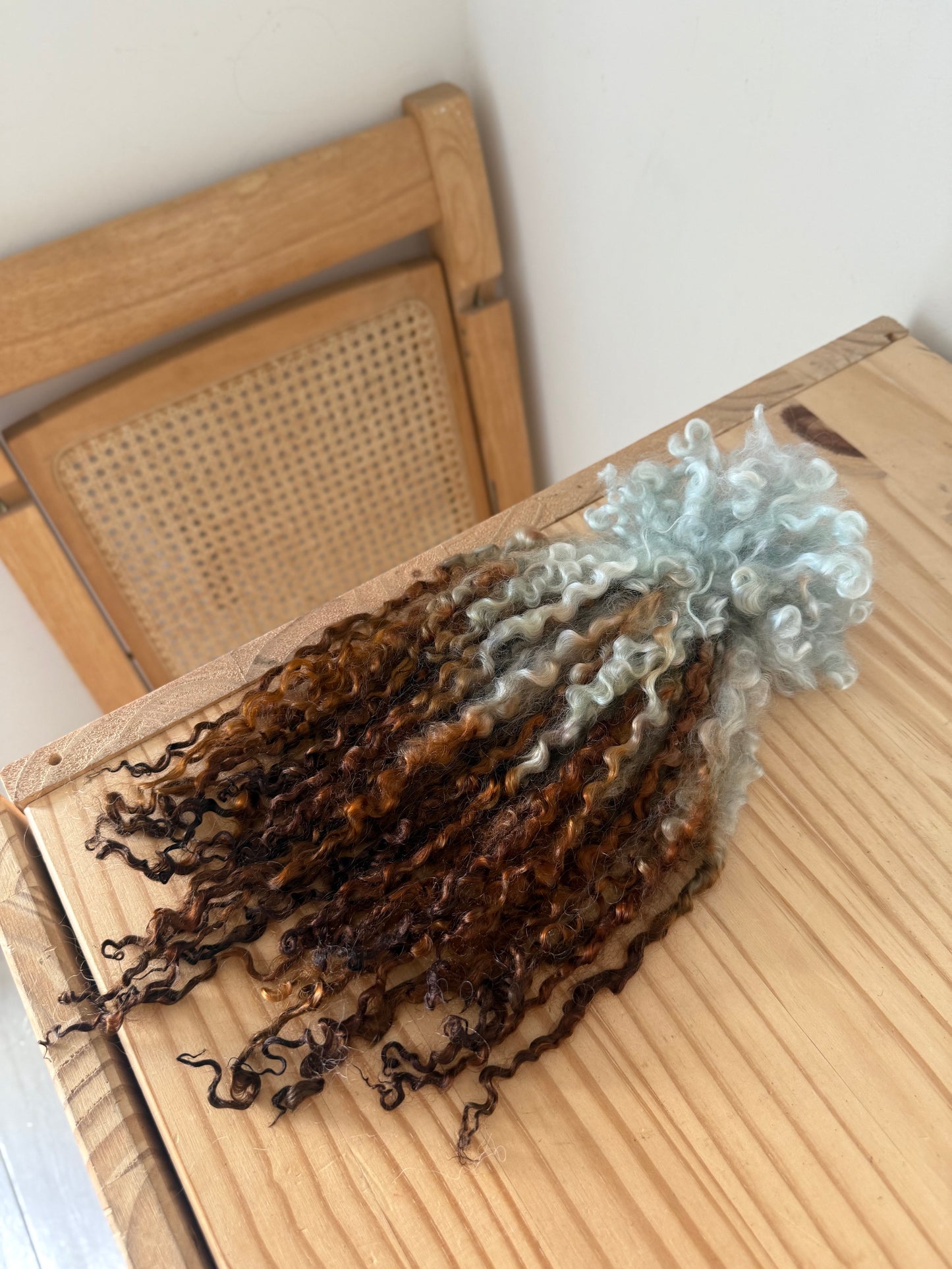 extra long wensleydale locks- rust and sky blue