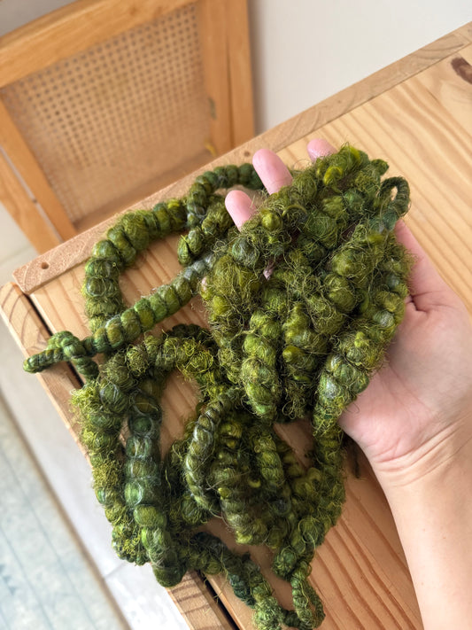 moss & forest green handspun art yarn