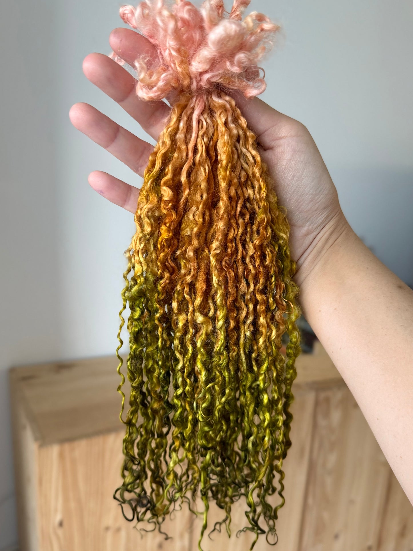extra long wensleydale locks- peach apricot & olive