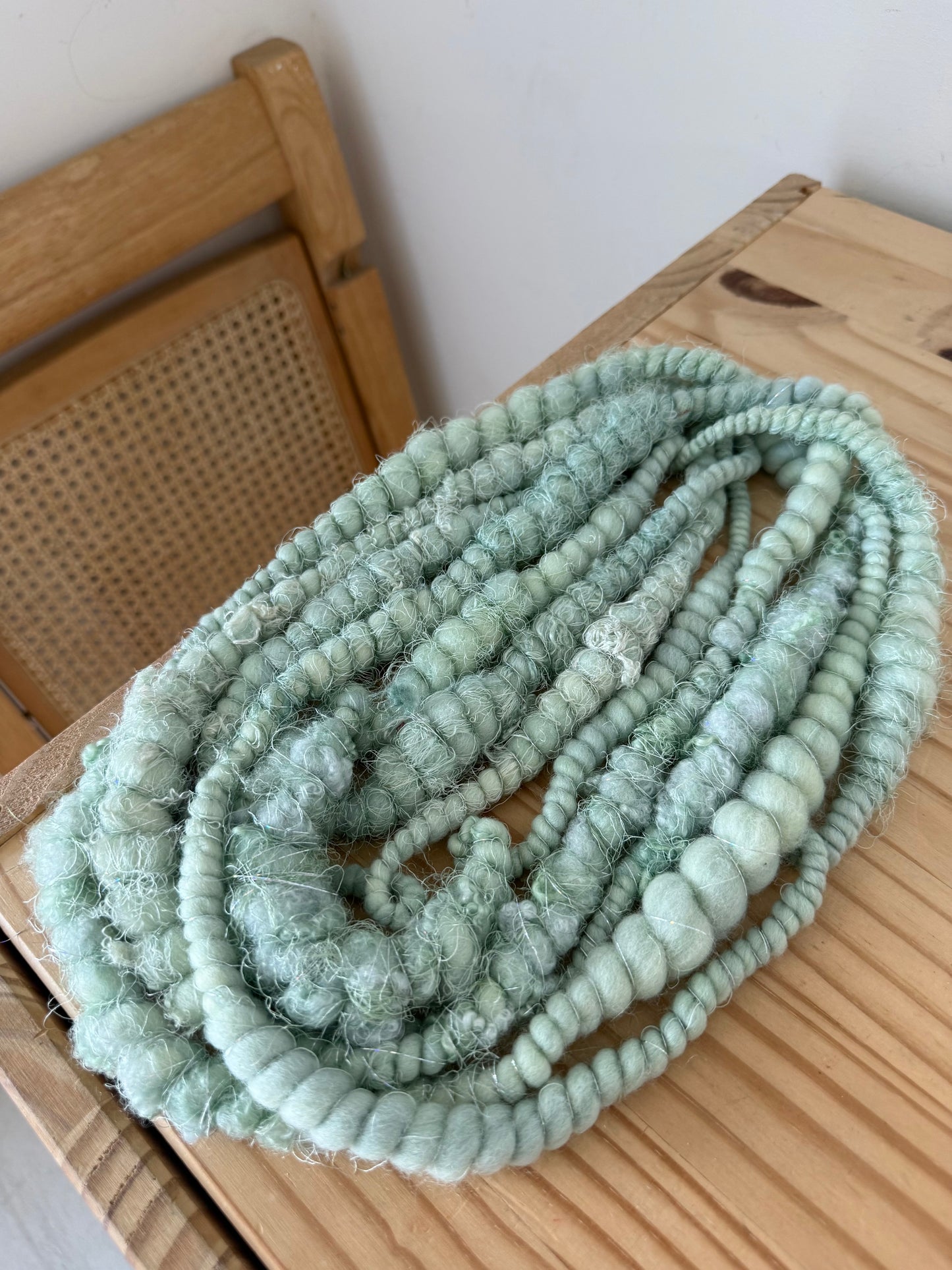 mint green & silver handspun art yarn