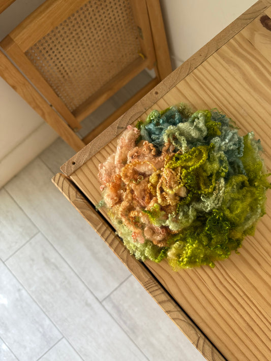 bluefaced leicester locks - peach pistachio marine