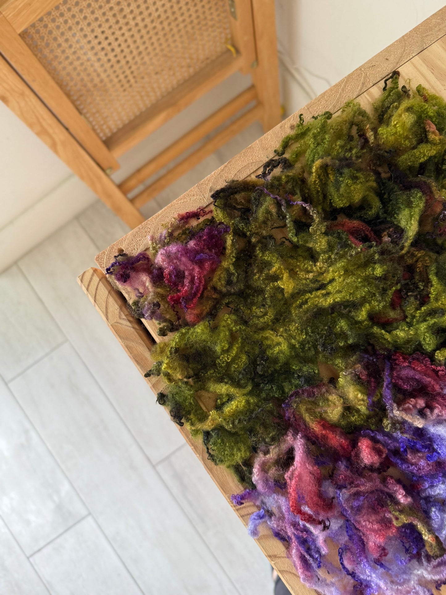 bluefaced leicester locks - lavender burgundy & olive green