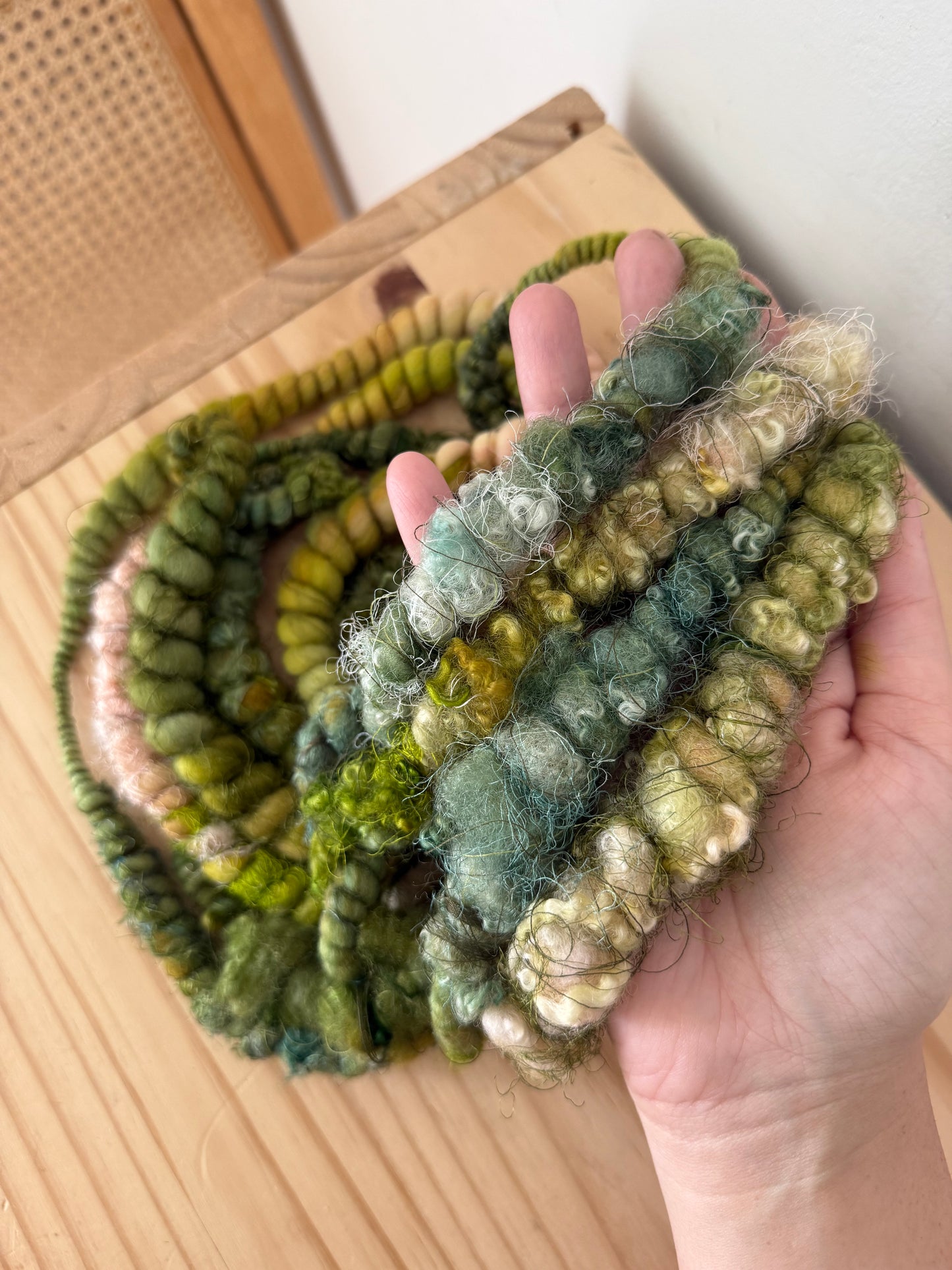 pink & teals art yarn