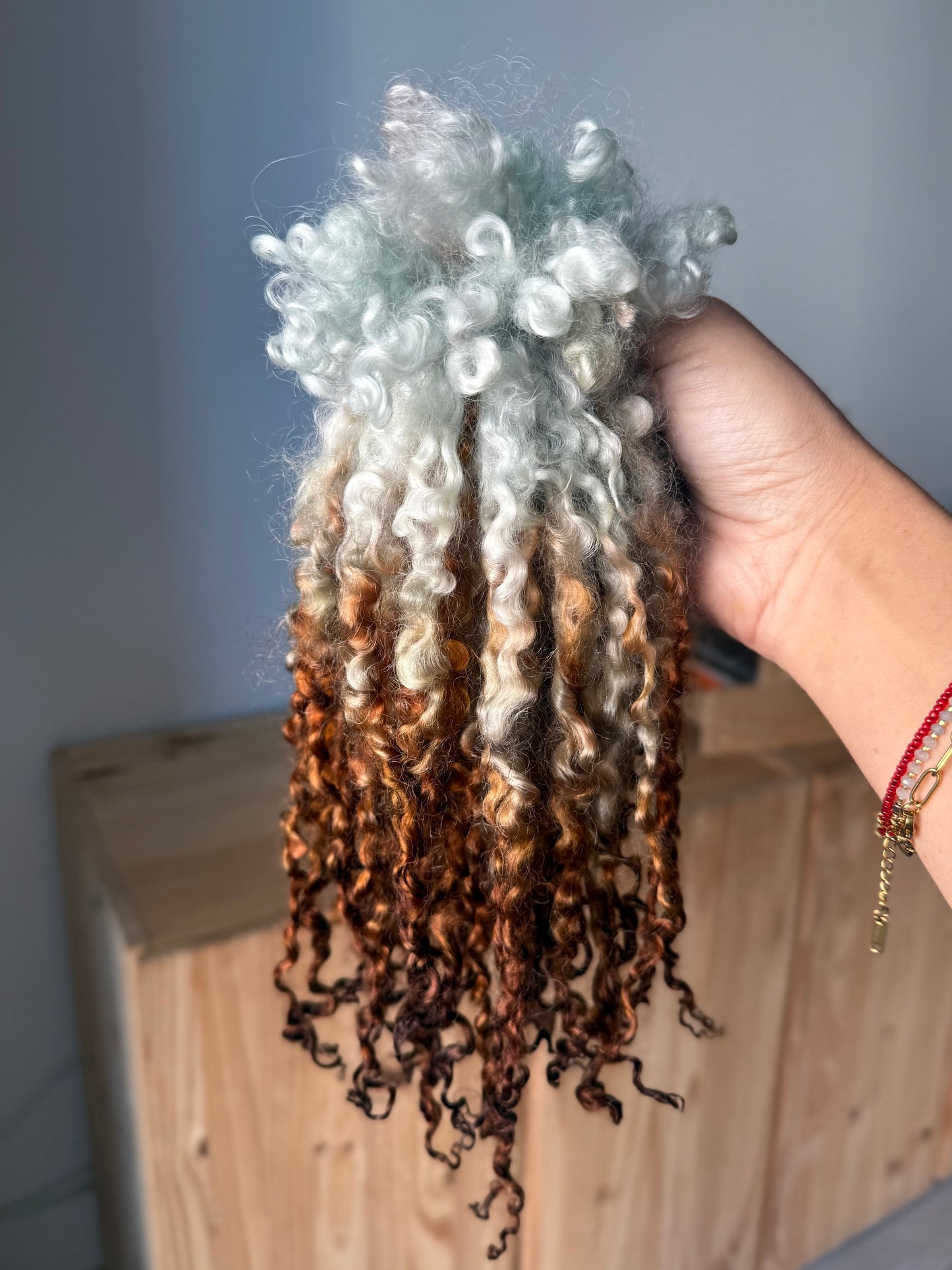 extra long wensleydale locks- rust and sky blue