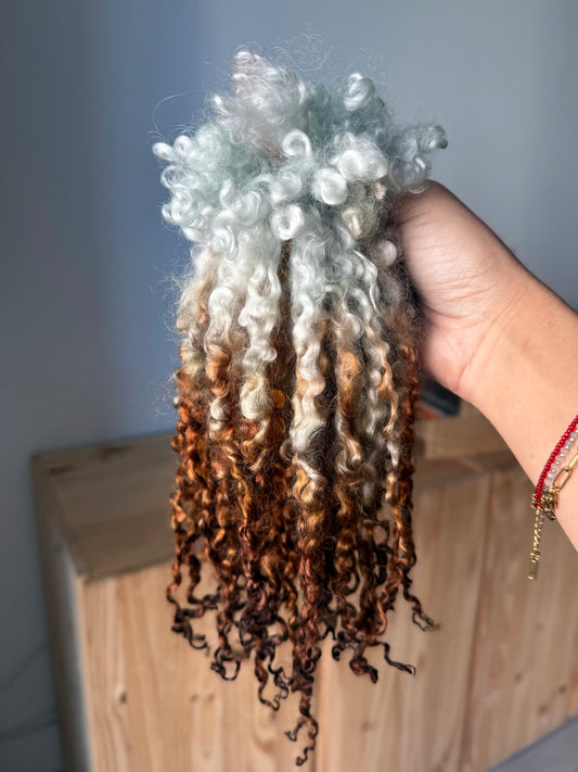 extra long wensleydale locks- rust and sky blue