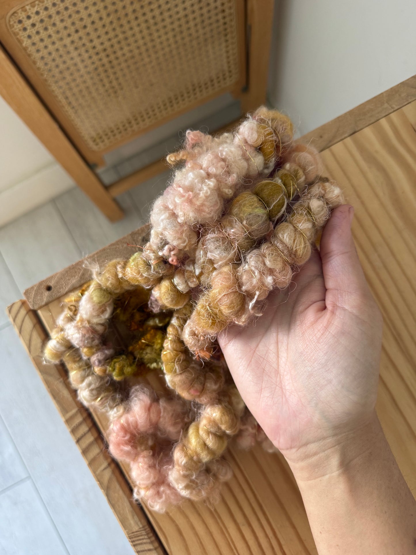 pink & gold textured handspun art yarn