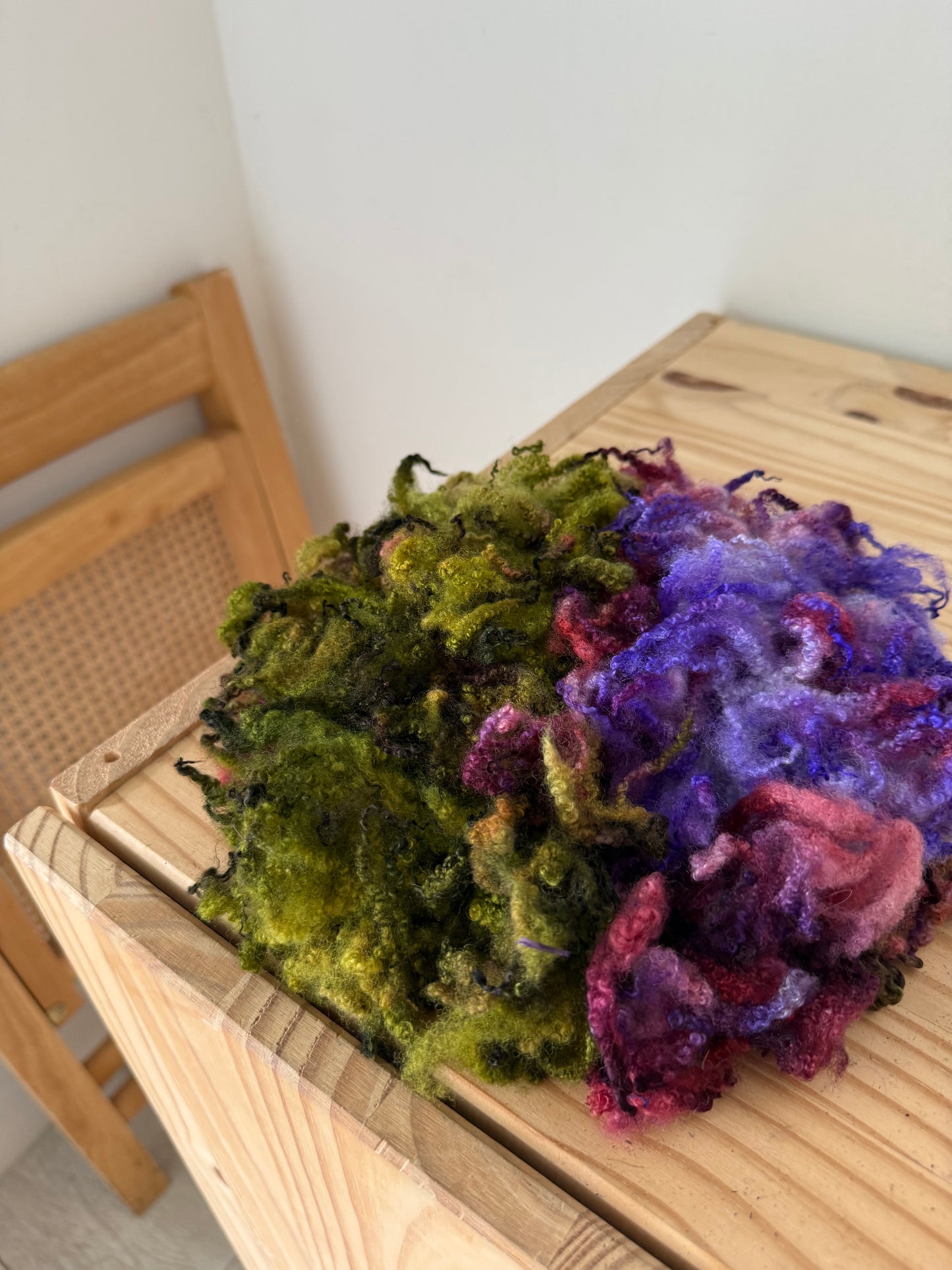 bluefaced leicester locks - lavender burgundy & olive green