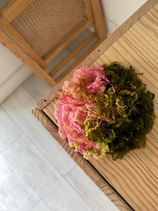 bluefaced leicester locks - flamingo pink & chartreuse