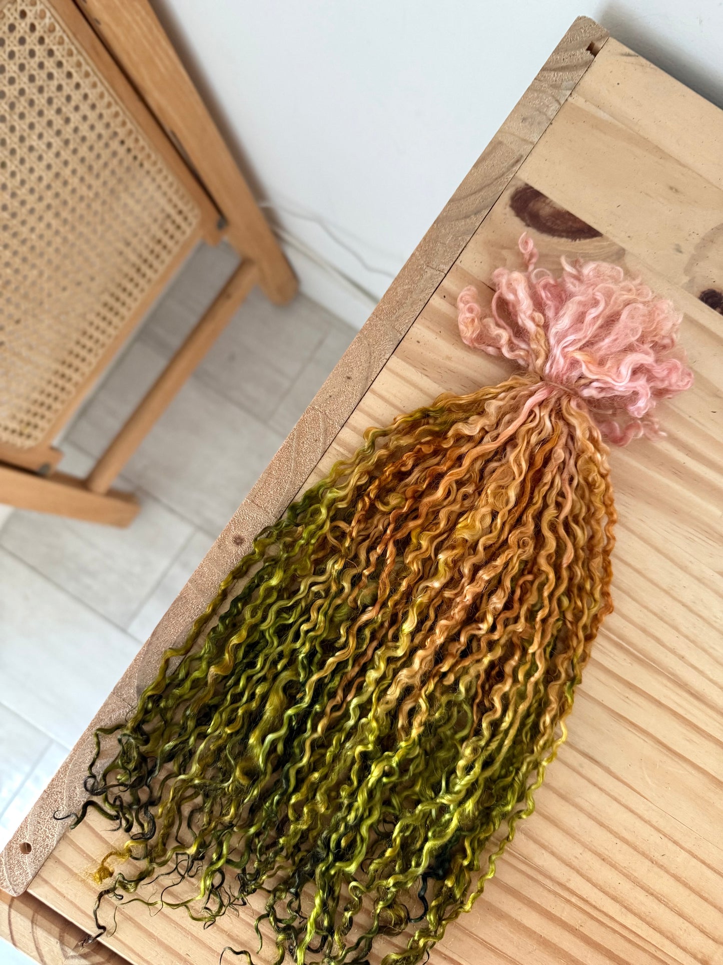 extra long wensleydale locks- peach apricot & olive